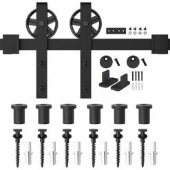 Budget π WINSOON 8 ft. /96 in. Frosted Black Sliding Barn Door Track and Hardware Kit for Single with Non-Routed Floor Guide π