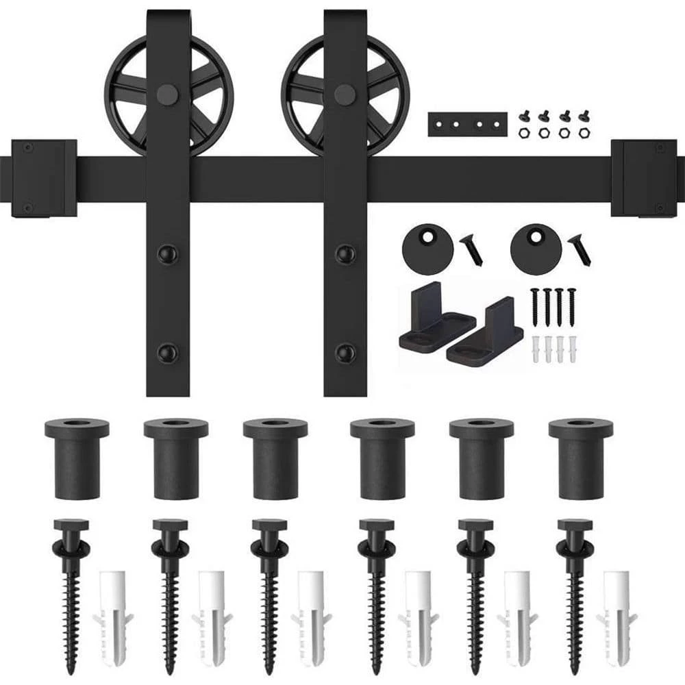 Budget π WINSOON 8 ft. /96 in. Frosted Black Sliding Barn Door Track and Hardware Kit for Single with Non-Routed Floor Guide π 1 Budget π WINSOON 8 ft. /96 in. Frosted Black Sliding Barn Door Track and Hardware Kit for Single with Non-Routed Floor Guide π