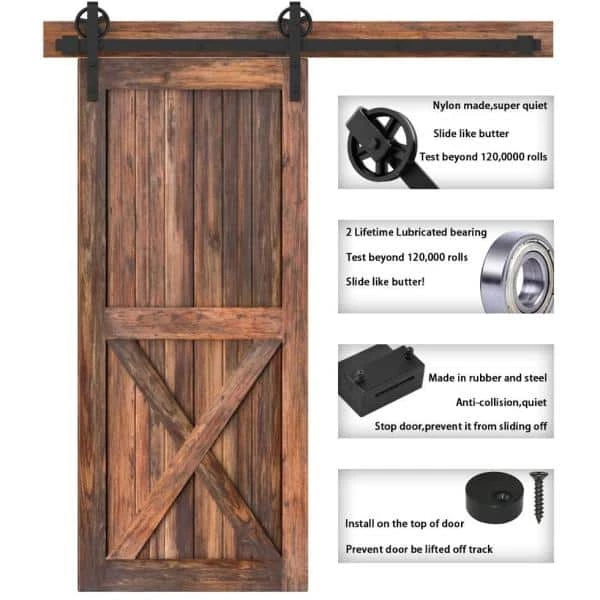 Budget π WINSOON 8 ft. /96 in. Frosted Black Sliding Barn Door Track and Hardware Kit for Single with Non-Routed Floor Guide π 8 Budget π WINSOON 8 ft. /96 in. Frosted Black Sliding Barn Door Track and Hardware Kit for Single with Non-Routed Floor Guide π - Image 8