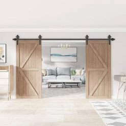 Wholesale π WINSOON 12 ft. /144 in. Frosted Black Sliding Barn Door Track and Hardware Kit for Double Doors with Non-Routed Floor Guide π€© 12 Wholesale π WINSOON 12 ft. /144 in. Frosted Black Sliding Barn Door Track and Hardware Kit for Double Doors with Non-Routed Floor Guide π€© -Premier Lock Sales frosted black winsoon barn door hardware gcm2719 1f 1000