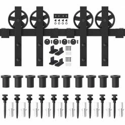 Wholesale π WINSOON 12 ft. /144 in. Frosted Black Sliding Barn Door Track and Hardware Kit for Double Doors with Non-Routed Floor Guide π€©