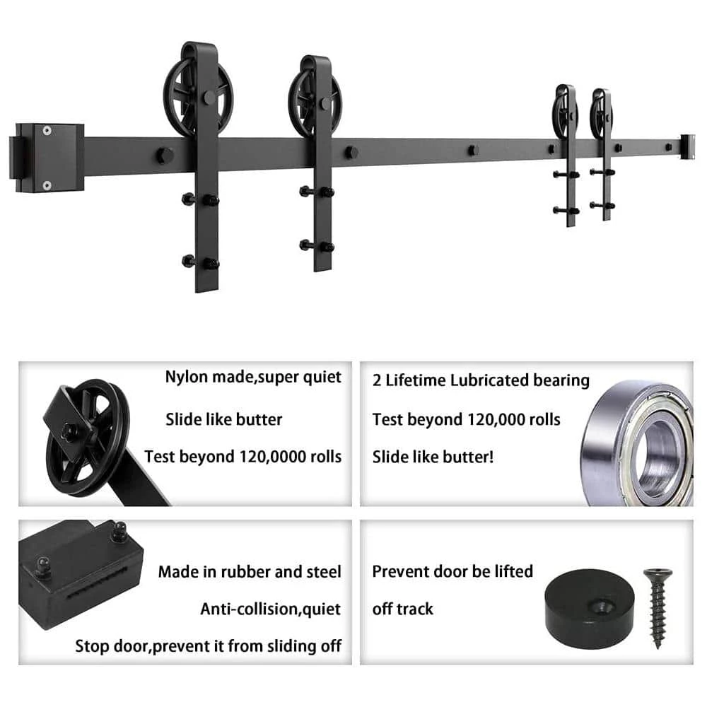 Wholesale π WINSOON 12 ft. /144 in. Frosted Black Sliding Barn Door Track and Hardware Kit for Double Doors with Non-Routed Floor Guide π€© 7 Wholesale π WINSOON 12 ft. /144 in. Frosted Black Sliding Barn Door Track and Hardware Kit for Double Doors with Non-Routed Floor Guide π€© - Image 7
