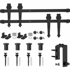 Hot Sale 😉 WINSOON 5 ft./60 in. Country Style Bypass Steel Sliding Barn Wood Door Hardware Roller Track Kit for Wood and Concrete Wall 🎁