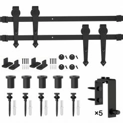 Hot Sale 🔔 WINSOON 6 ft./72 in. Country Style Bypass Steel Sliding Barn Wood Door Hardware Roller Track Kit for Wood and Concrete Wall ⌛