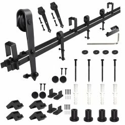 Hot Sale 🔔 WINSOON 6 ft./72 in. Country Style Bypass Steel Sliding Barn Wood Door Hardware Roller Track Kit for Wood and Concrete Wall ⌛ -Premier Lock Sales frosted black winsoon barn door hardware gcm2786 c3 1000