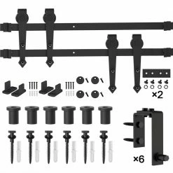 Buy π WINSOON 8 ft./96 in. Country Style Bypass Steel Sliding Barn Wood Door Hardware Roller Track Kit for Wood and Concrete Wall π