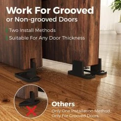 Flash Sale ✔️ WINSOON 7.5 ft. /90 in. Frosted Black Sliding Barn Door Track and Hardware Kit for Single with Non-Routed Floor Guide 👍 -Premier Lock Sales frosted black winsoon barn door hardware gcm3124 44 1000