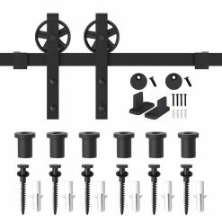 Flash Sale βοΈ WINSOON 7.5 ft. /90 in. Frosted Black Sliding Barn Door Track and Hardware Kit for Single with Non-Routed Floor Guide π