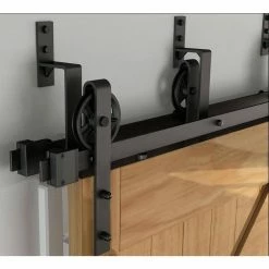 Best Pirce ⭐ WINSOON 6.6 ft./79 in. Black Sliding Bypass Barn Door Hardware Track Kit for Double Doors with Non-Routed Floor Guide ✨ -Premier Lock Sales frosted black winsoon barn door hardware gcm3201 76 1000