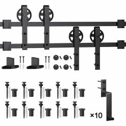 Hot Sale π WINSOON 12 ft./144 in. Black Sliding Bypass Barn Door Hardware Track Kit for Double Doors with Non-Routed Floor Guide π§¨
