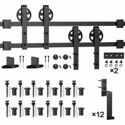 Discount 🎉 WINSOON 15 ft./180 in. Black Sliding Bypass Barn Door Hardware Track Kit for Double Doors with Non-Routed Floor Guide 🥰