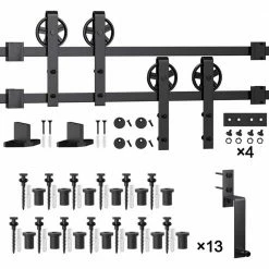 Buy β WINSOON 16 ft./192 in. Black Sliding Bypass Barn Door Hardware Track Kit for Double Doors with Non-Routed Floor Guide β¨