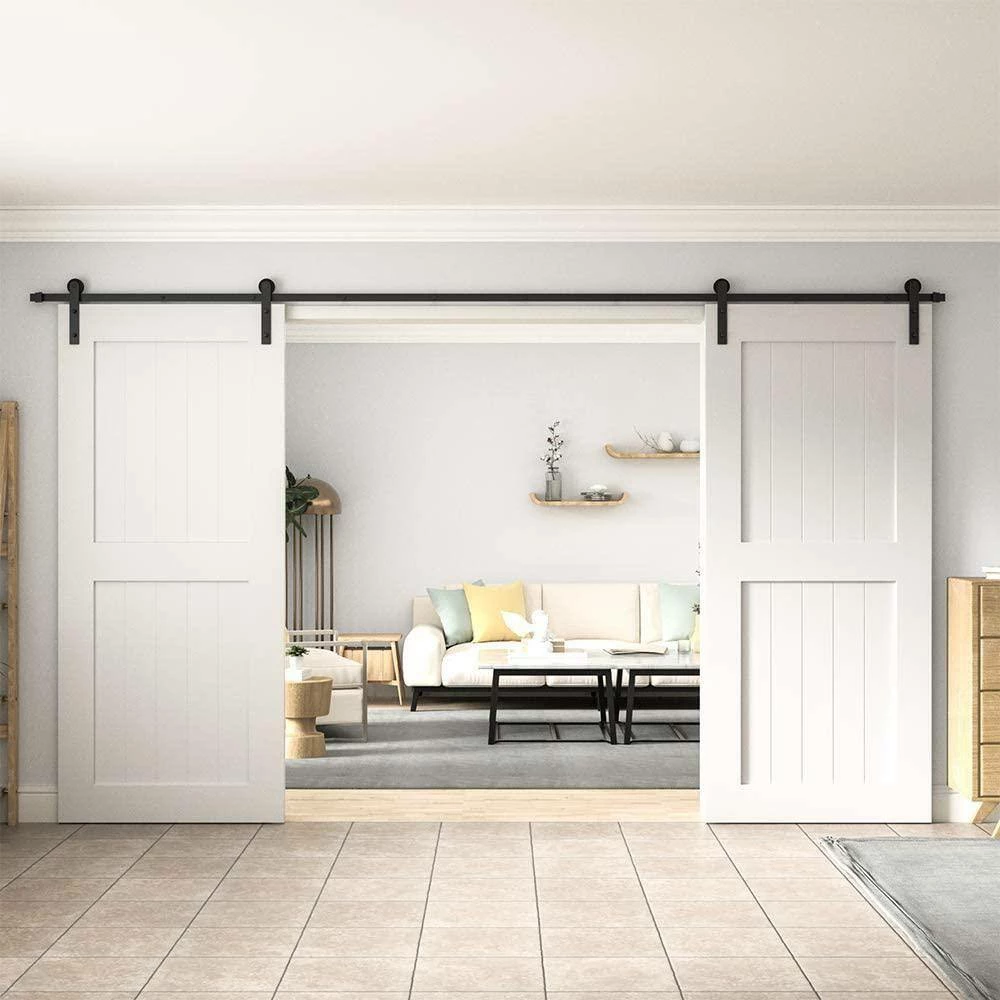 Outlet 🔔 WINSOON 11 ft./132 in. Frosted Black Strap Sliding Barn Door Track Hardware Kit for Double Wood Doors Non-Routed Floor Guide 🥰 4 Outlet 🔔 WINSOON 11 ft./132 in. Frosted Black Strap Sliding Barn Door Track Hardware Kit for Double Wood Doors Non-Routed Floor Guide 🥰 - Image 4