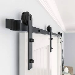 Outlet 🔔 WINSOON 11 ft./132 in. Frosted Black Strap Sliding Barn Door Track Hardware Kit for Double Wood Doors Non-Routed Floor Guide 🥰 11 Outlet 🔔 WINSOON 11 ft./132 in. Frosted Black Strap Sliding Barn Door Track Hardware Kit for Double Wood Doors Non-Routed Floor Guide 🥰 -Premier Lock Sales frosted black winsoon barn door hardware gcm3737 44 1000