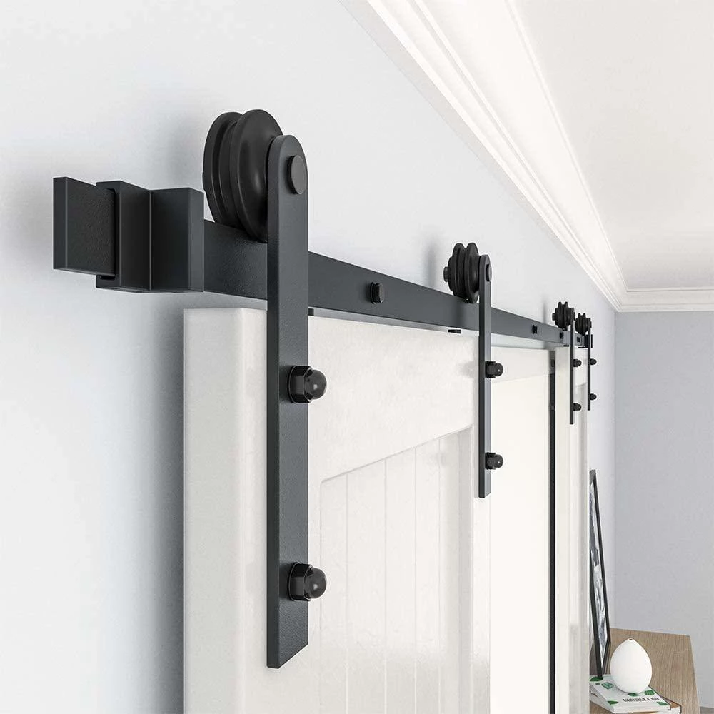 Outlet 🔔 WINSOON 11 ft./132 in. Frosted Black Strap Sliding Barn Door Track Hardware Kit for Double Wood Doors Non-Routed Floor Guide 🥰 5 Outlet 🔔 WINSOON 11 ft./132 in. Frosted Black Strap Sliding Barn Door Track Hardware Kit for Double Wood Doors Non-Routed Floor Guide 🥰 - Image 5