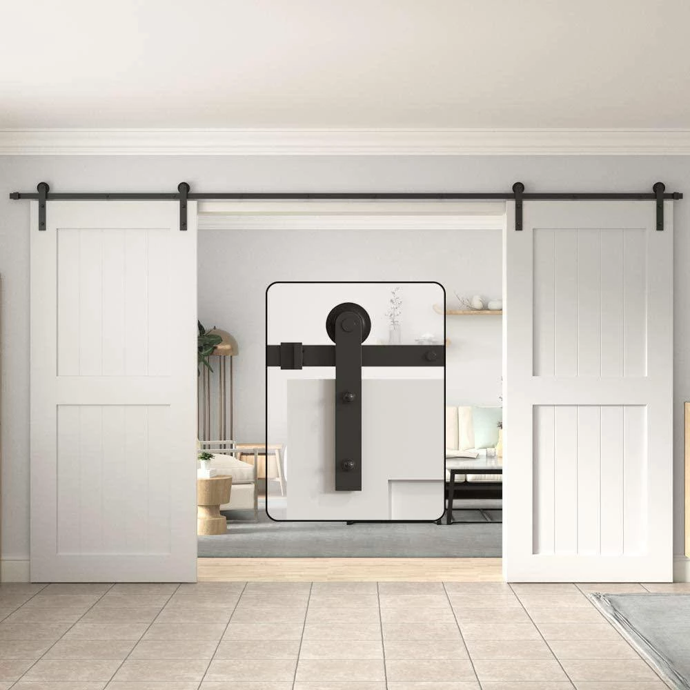 Outlet 🔔 WINSOON 11 ft./132 in. Frosted Black Strap Sliding Barn Door Track Hardware Kit for Double Wood Doors Non-Routed Floor Guide 🥰 2 Outlet 🔔 WINSOON 11 ft./132 in. Frosted Black Strap Sliding Barn Door Track Hardware Kit for Double Wood Doors Non-Routed Floor Guide 🥰 - Image 2