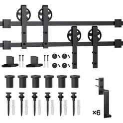 Flash Sale 😉 WINSOON 9 ft./108 in. Black Sliding Bypass Barn Door Hardware Track Kit for Double Doors with Non-Routed Floor Guide ✔️