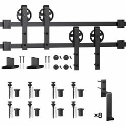 Coupon 😍 WINSOON 11 ft./132 in. Black Sliding Bypass Barn Door Hardware Track Kit for Double Doors with Non-Routed Floor Guide 👍