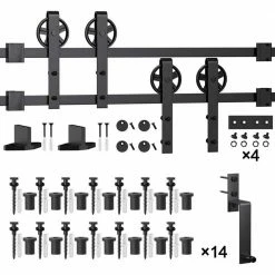 Cheap 😍 WINSOON 17 ft./204 in. Black Sliding Bypass Barn Door Hardware Track Kit for Double Doors with Non-Routed Floor Guide 🧨