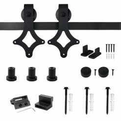 New β€οΈ WINSOON 4 ft./48 in. Rail Frosted Black Steel Sliding Barn Door Hardware Kit for Single Door with Non-Routed Floor Guide π