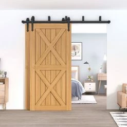 Best Sale π WINSOON 4 ft./48 in. Country Style Bypass Steel Sliding Barn Wood Door Hardware Roller Track Kit for Wood and Concrete Wall π₯ 10 Best Sale π WINSOON 4 ft./48 in. Country Style Bypass Steel Sliding Barn Wood Door Hardware Roller Track Kit for Wood and Concrete Wall π₯ -Premier Lock Sales frosted black winsoon barn door hardware gcm3994 1f 1000