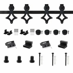 Promo 𧨠WINSOON 4 ft./48 in. Rail Frosted Black Steel Sliding Barn Door Hardware Kit for Double Doors with Non-Routed Floor Guide π