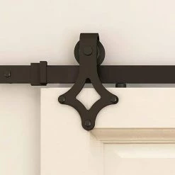 Promo 🧨 WINSOON 4 ft./48 in. Rail Frosted Black Steel Sliding Barn Door Hardware Kit for Double Doors with Non-Routed Floor Guide 👏 -Premier Lock Sales frosted black winsoon barn door hardware gcm4032 76 1000
