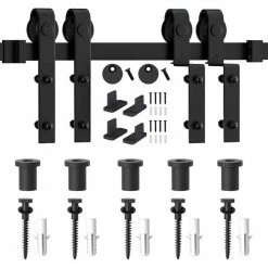 Best Pirce 🔔 WINSOON 6ft./72 in. Single Track Bypass Barn Door Hardware Double Doors Kit, Sliding One Track Antique Roller for Cabinet Closet ✨