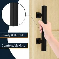 Discount 😍 WINSOON 12 in. L Black Powder 🧥 Coated Finish Pull and Flush Barn Door Handle Set, Large Rustic Two-Side Design 🛒 -Premier Lock Sales frosted black winsoon barn door hardware gcm6005 44 1000