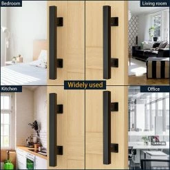 Discount 😍 WINSOON 12 in. L Black Powder 🧥 Coated Finish Pull and Flush Barn Door Handle Set, Large Rustic Two-Side Design 🛒 -Premier Lock Sales frosted black winsoon barn door hardware gcm6005 fa 1000