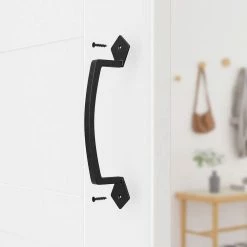 Best Sale 👍 WINSOON 9-1/16 in. L Black 🧥 Coated Sliding Barn Door Pull Handle Set Rustic Metal Fence Handle Pull and Flush Hardware Set ⭐ -Premier Lock Sales frosted black winsoon barn door hardware gcm6014 1f 1000