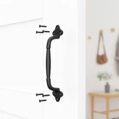 Top 10 ✨ WINSOON 8-7/8 in. L Black Sliding Barn Door Pull Handle Set Rustic Metal Fence Handle Pull and Flush Hardware Set, Petal-shaped 😍 -Premier Lock Sales frosted black winsoon barn door hardware gcm6016 44 1000