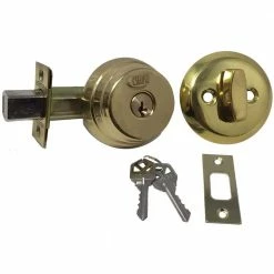 New π Premier Lock Brass Arrow Style Door Lock Single Cylinder Deadbolt with 2-3/8 in. Latch and 4 KW1 Keys Keyed Alike (2-Pack) π