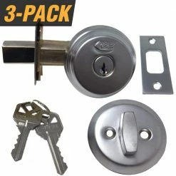 Hot Sale 🎉 Premier Lock Satin Chrome Arrow Style Door Lock Single Cylinder Deadbolt with 2-3/8 in. Latch and 6 KW1 Keys (3-Pack) 👏