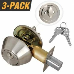 Discount π Premier Lock Stainless Steel Entry Door Lock Single Cylinder Deadbolt with 6 KW1 Keys (3-Pack, Keyed Alike) π