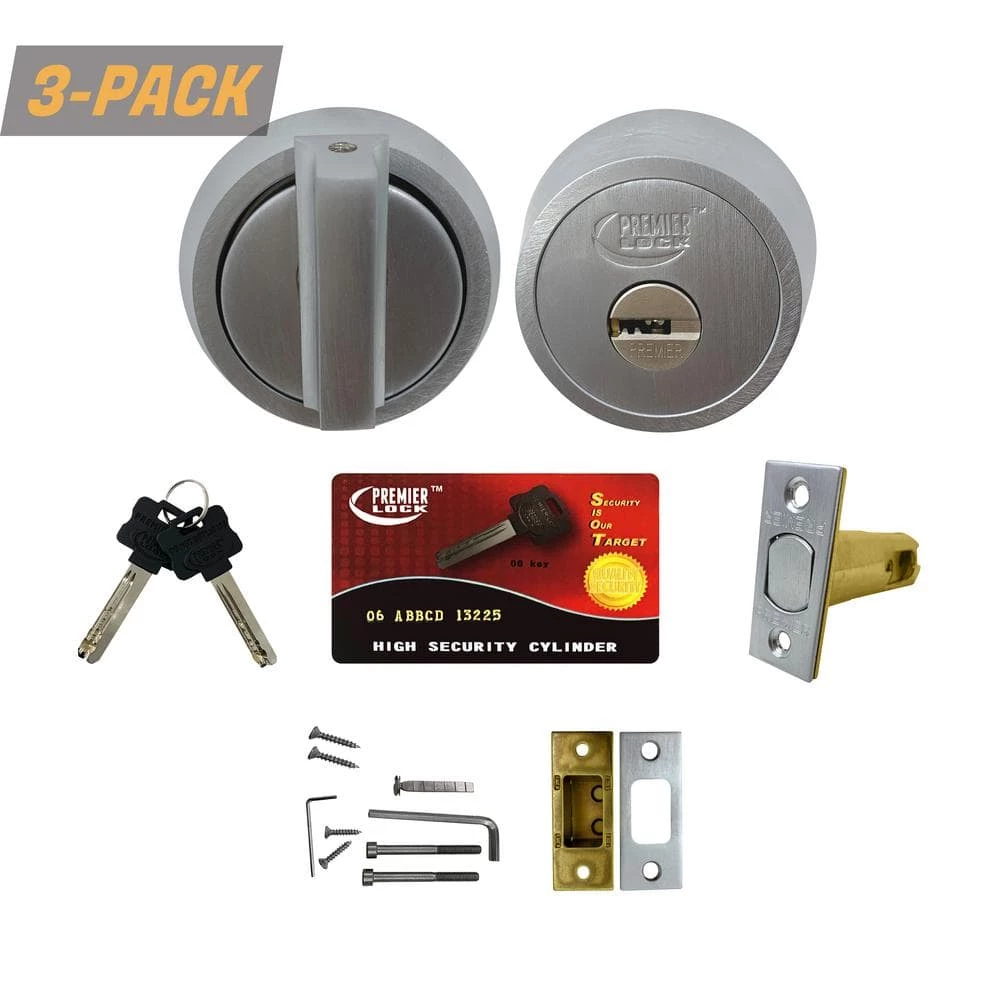 Wholesale π Premier Lock US26 Satin Chrome Heavy-Duty High-Security Single Cylinder Deadbolt with 06 Keyway (3-Pack) π 2 Wholesale π Premier Lock US26 Satin Chrome Heavy-Duty High-Security Single Cylinder Deadbolt with 06 Keyway (3-Pack) π - Image 2