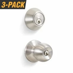 New π― Premier Lock Stainless Steel Entry Door Knob Combo Lock Set with Deadbolt and 18 Keys Total, (3-Pack, Keyed Alike) β