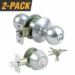 Buy β Premier Lock Stainless Steel Grade-3 Entry Door Knob Combo Lock Set with Deadbolt and 12 SC1 Keys Total, (2-Pack, Keyed Alike) β