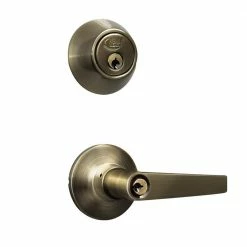 Buy 𧨠Premier Lock Antique Brass Entry Door Handle Combo Lock Set with Deadbolt and 8 SC1 Keys Total (2-Pack, Keyed Alike) π―