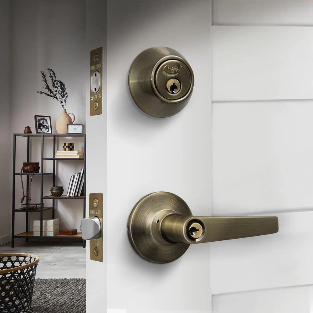 Best deal โญ Premier Lock Antique Brass Entry Lock Set Door Lever Handle and Deadbolt Keyed Alike SC1 Keyway. 12 Total Keys, Keyed Alike by Set ๐ฅ 2 Best deal โญ Premier Lock Antique Brass Entry Lock Set Door Lever Handle and Deadbolt Keyed Alike SC1 Keyway. 12 Total Keys, Keyed Alike by Set ๐ฅ - Image 2