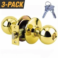 Promo β€οΈ Premier Lock Brass Grade 2 Entry Door Knob with 6 SC1 Keys (3-Pack, Keyed Alike) β