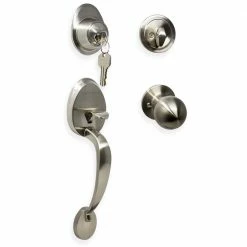 New 😍 Premier Lock Satin Nickel Single Cylinder Door Handleset with Deadbolt Lock, Inside Knob and 3 KW1 Keys 😍