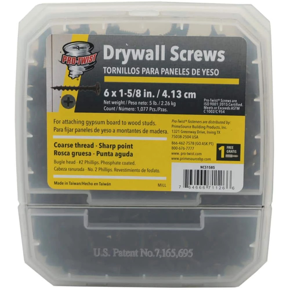 New π₯ Pro-Twist #6 x 1-5/8 in. Phillips Bugle-Head Coarse Thread Drywall Screw (5 lbs./Pack) β¨ 1 New π₯ Pro-Twist #6 x 1-5/8 in. Phillips Bugle-Head Coarse Thread Drywall Screw (5 lbs./Pack) β¨